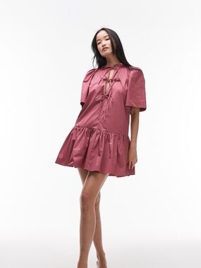 & Other Stories mini dress with drop waist and tie front